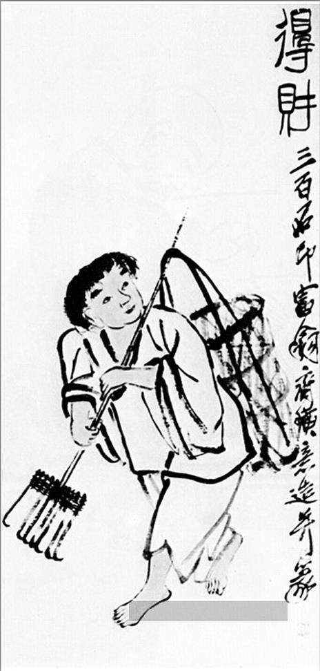 Qi Baishi un paysan avec un rake à la chinoise traditionnelle Peintures à l'huile